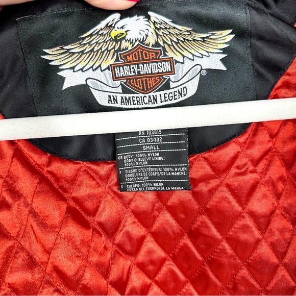 Harley Davidson Women’s Nylon Motorcycle Biker Jacket Black Cropped Small Fur - Picture 12 of 17